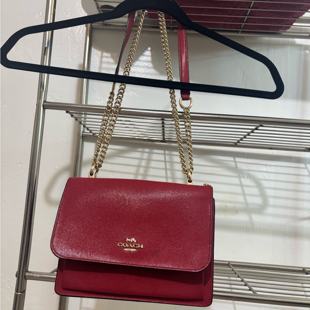 Coach Red Crossbody Bag with Gold Chain
